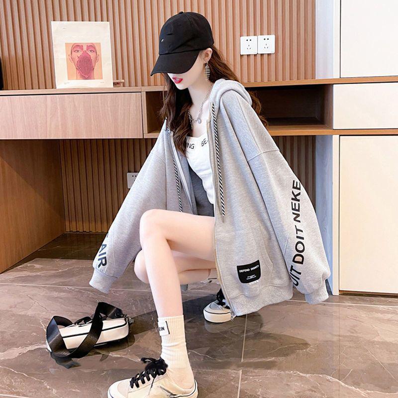 Hooded Sweatshirt Women Ins Spring and Autumn Loose Casual Large Size Thin Section In The Long Paragraph Cardigan Jacket