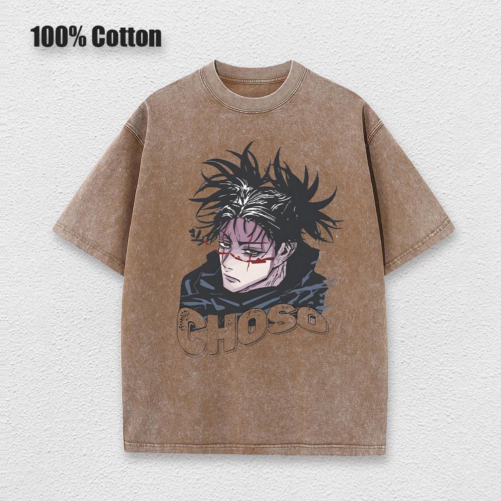 Аниме принтованная винтажная хлопковая футболка мужская футболка большого размера Harajuku летняя футболка с коротким рукавом женская винтажная выстиранная футболка