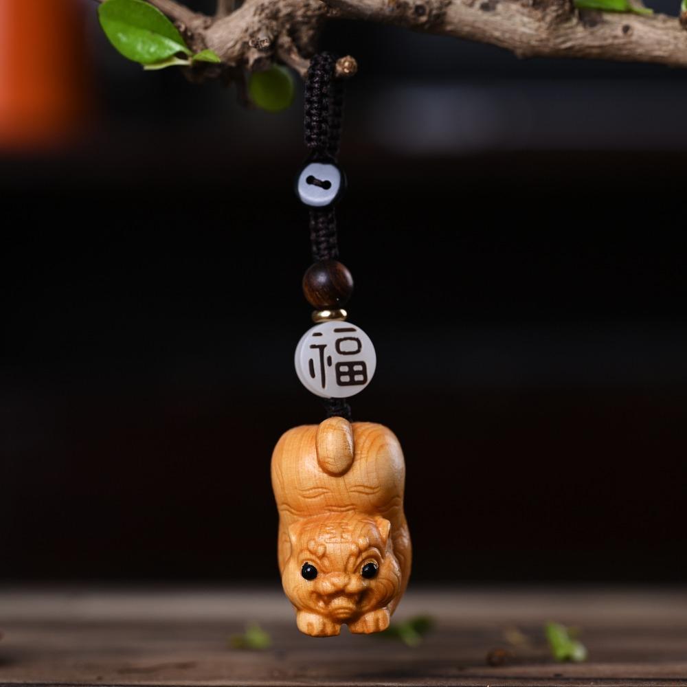 Китайский зодиакальный резной брелок с двенадцатью знаками зодиака, деревянный брелок с маленьким животным, подарок на Новый год