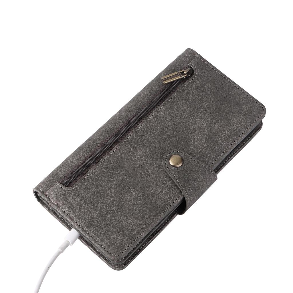 Чехол-кошелек для iPhone Ретро-держатель для карт Слоты Карман на молнии Искусственная кожа Подставка с ремешком на запястье Противоударный откидной чехол для iPhone Samsung Google
