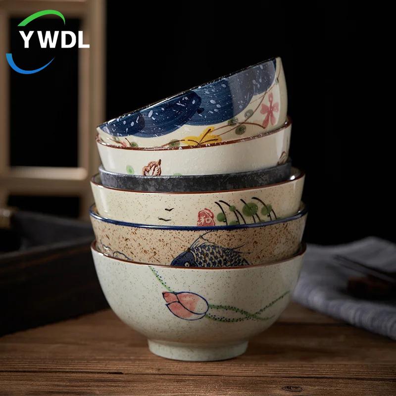 Керамическая миска для риса в японском стиле, 5 дюймов, миска для супа, хлопьев, десерта, закуски, кухонная миска для салата, столовая посуда, безопасная для микроволновой печи, 1 шт.