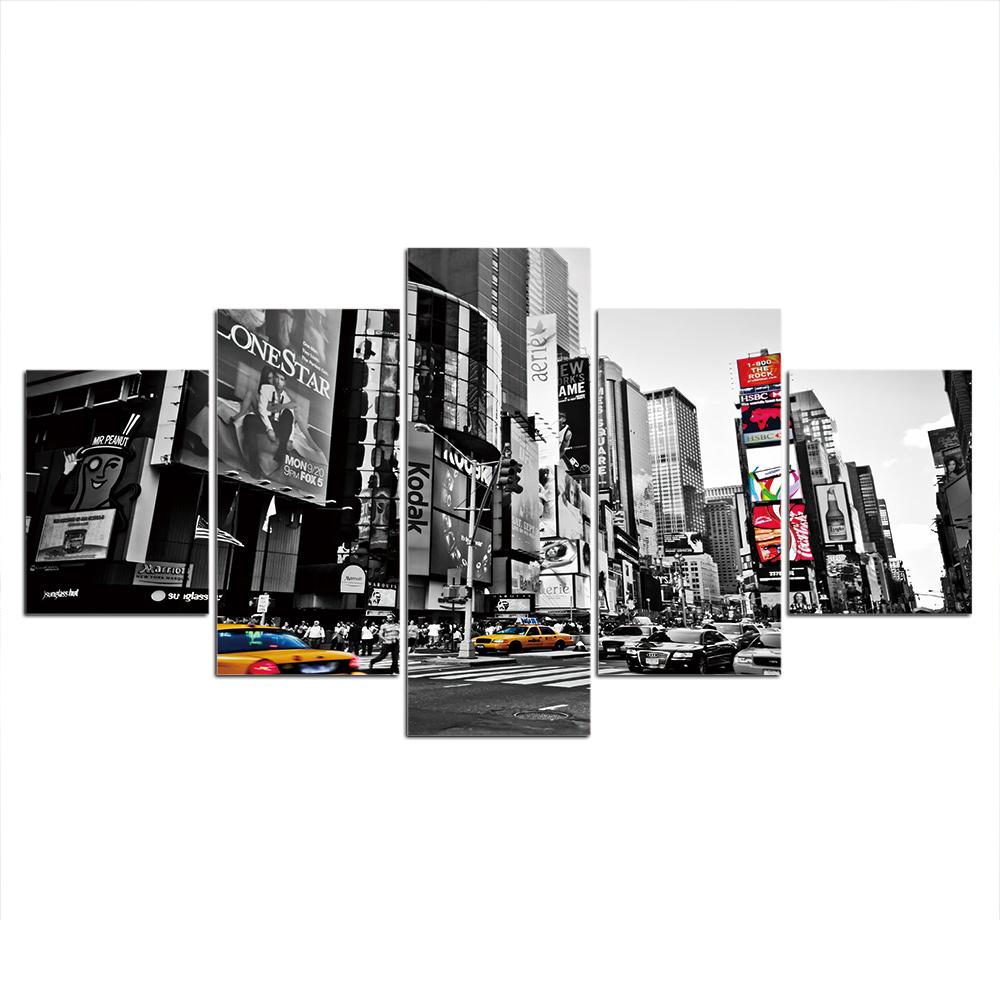 5 панелей живопись Нью-Йорк вид на улицу городской пейзаж настенная живопись украшение дома гостиная холст печать живопись