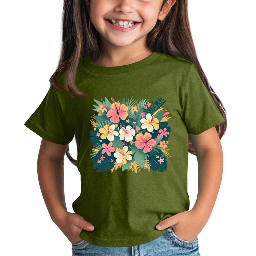 Children's Fashion Daily Printed Round Neck Short Sleeved Casual T-shirt Top