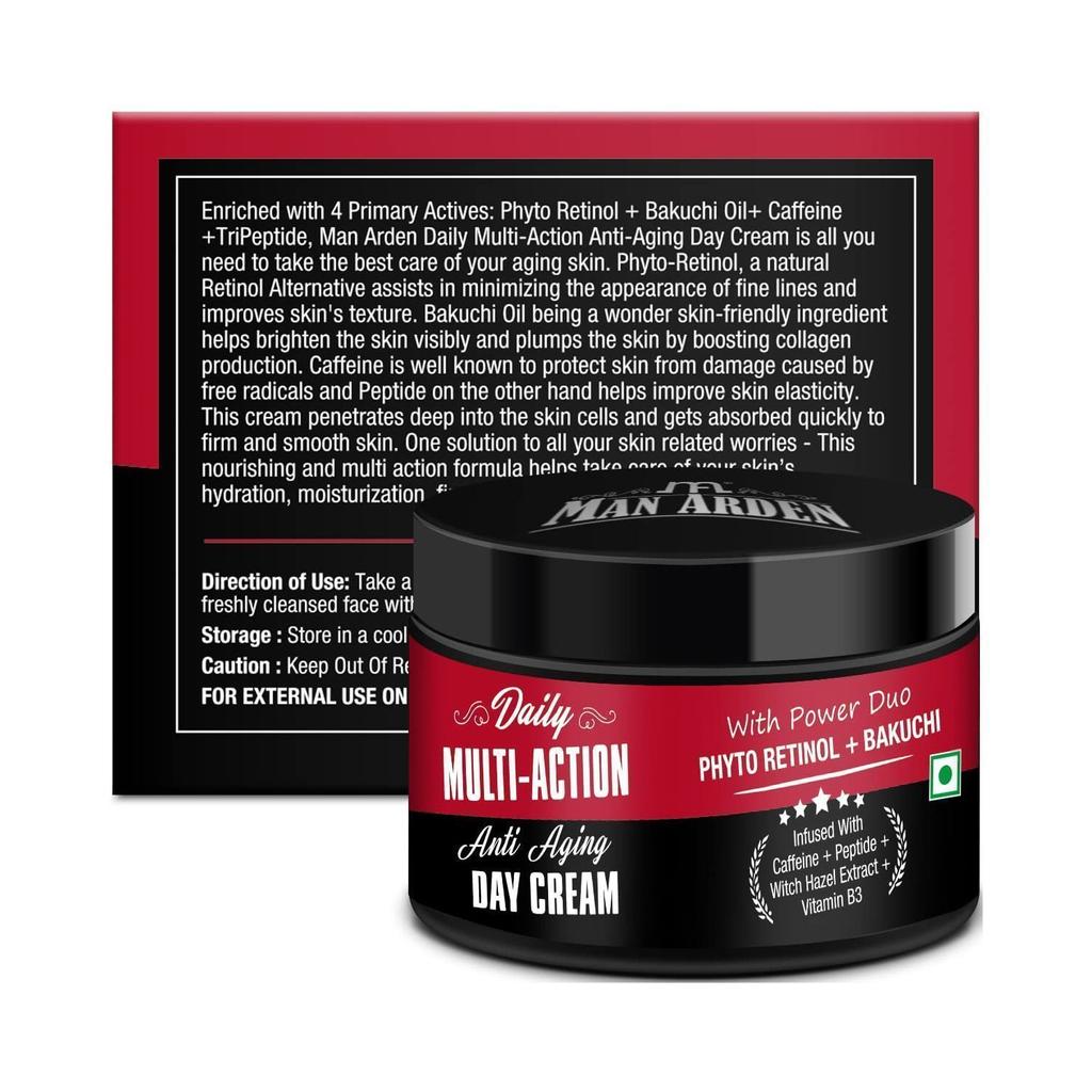 Дневной антивозрастной крем с Фиторетинолом и Бакучи (50 г), Daily Multi-Action Anti Aging Phyto Retinol + Bakuchi Day Cream,  Man Arden