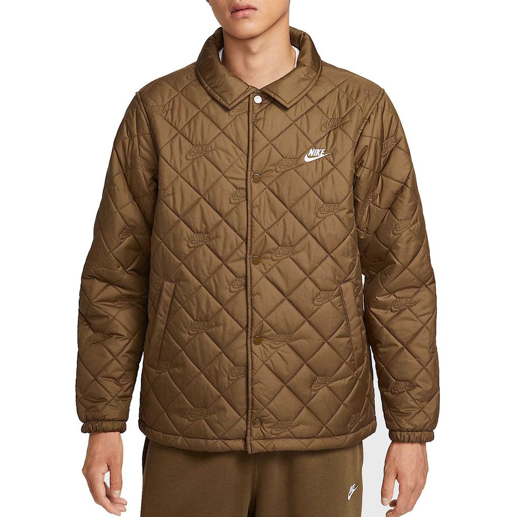 Nike Club Puffer Jackets Men's Moss Wood Brown/White Lapel Moderate HV1378-235