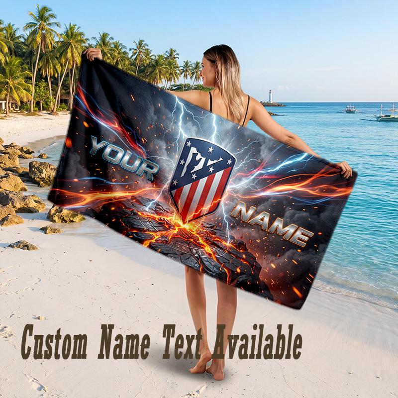 Atletico Madrid FC Design Beach Towel Custom Text Large Towel for Beach Vacation