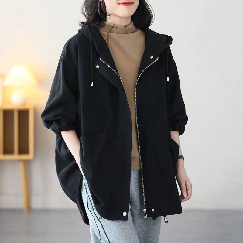 Женская ветровка Diman, осенняя женская большая нерегулярная весенняя Корейская свободная ветровка с капюшоном, модная, желтая, черная, с открытой строчкой, большие размеры