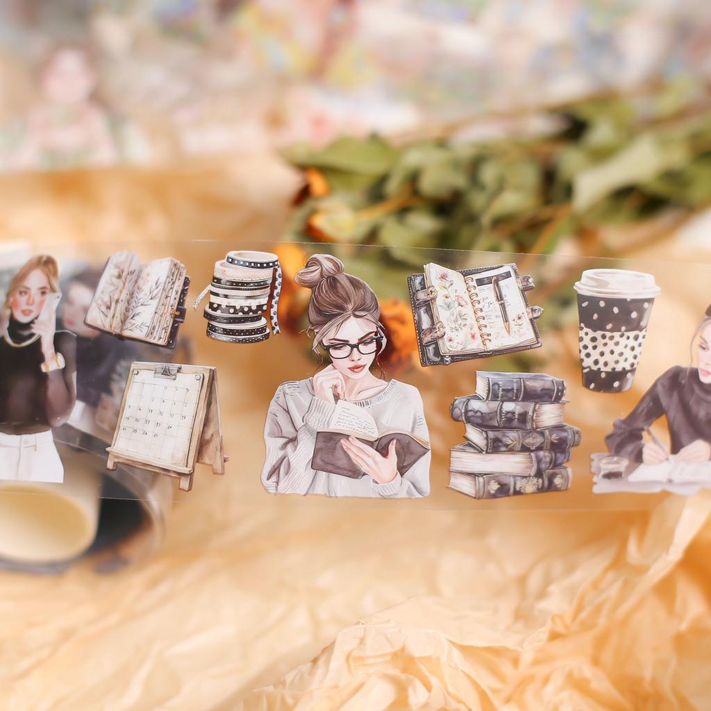 Journamm 60mm*2m Girl PET Tapes Collage Stickers Decor Junk Journal Masking Tape DIY Scrapbooking Aesthetic Sticker Stationery