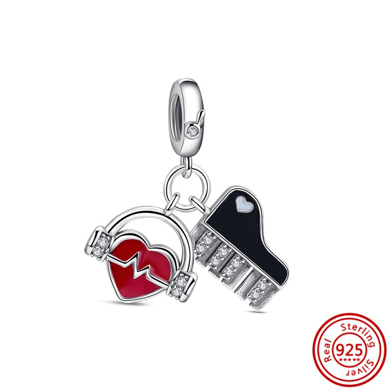 925 Copper Love Dreams Palette Crayon Music Guitar Piano Sports Pendant Beads Fit Original Pantaro Charms Bracelet DIY Zircon