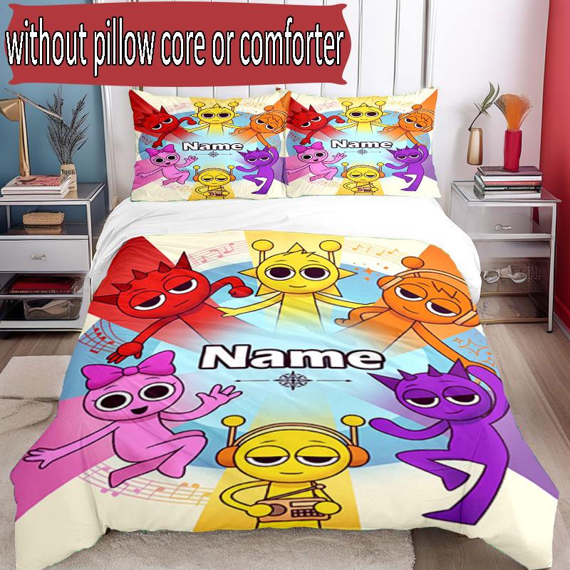 3pcs Duvet Cover Set (1*Duvet Cover + 2*Pillowcase, Without Core), Custom Name Game Sprunki Pattern Bedding Set, Home Bedroom Decor Gift