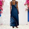 Women Plus Size Scoop Neck Strappy Sleeveless Marble Printed Dark Green Navy A Line Long Maxi Dress