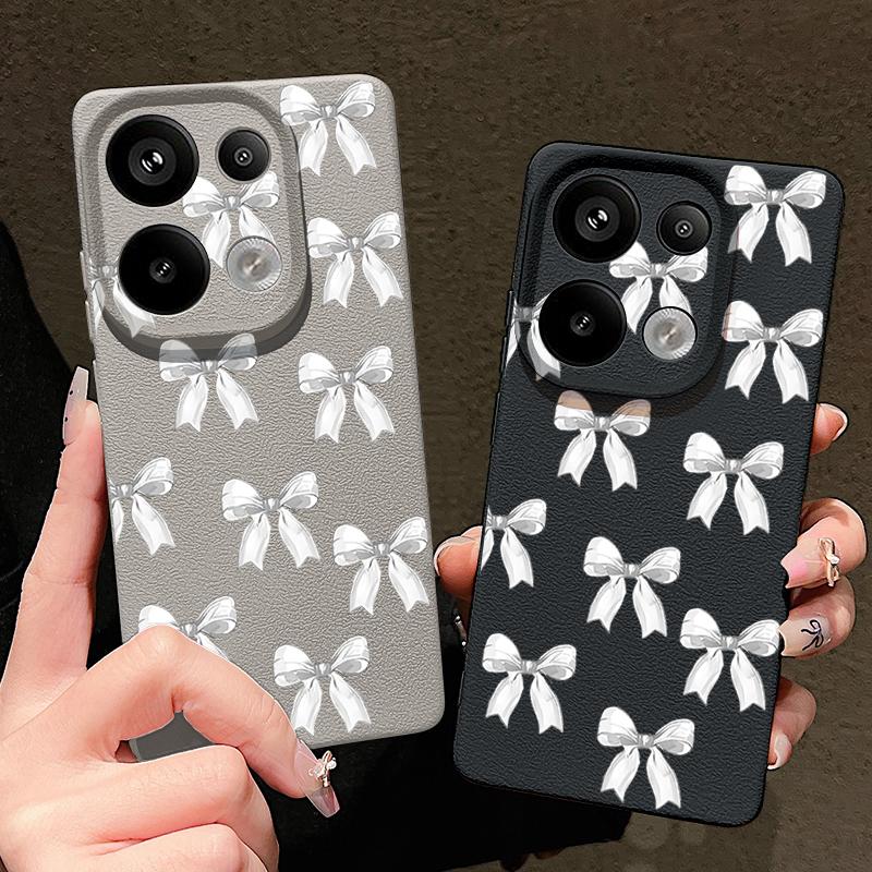 Тонкий чехол из ТПУ с принтом банта и текстурой из кожи для Xiaomi 13T Pro Poco X7 X6 M6 Pro Redmi Note 14 13 Pro 12 11, матовый противоударный мягкий чехол для телефона