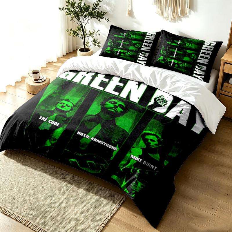 Green day 3pc Duvet Cover Set Simple Modern Bedding Set Wrinkle Resistant Soft Fabric All Season Use a perfect gift