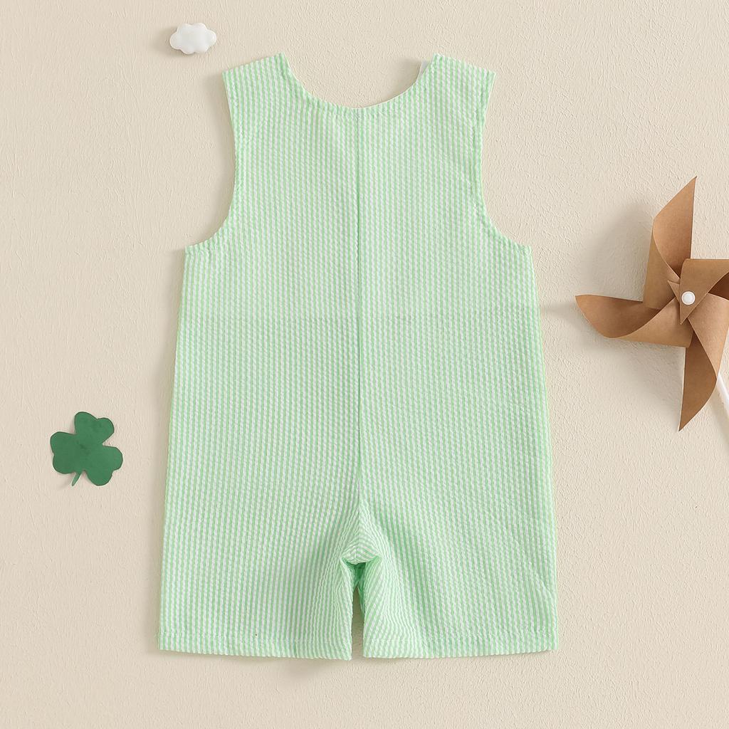 Baby Boy Striped Tank Romper Clover Embroidery Sleeveless Bodysuit Irish Clothes
