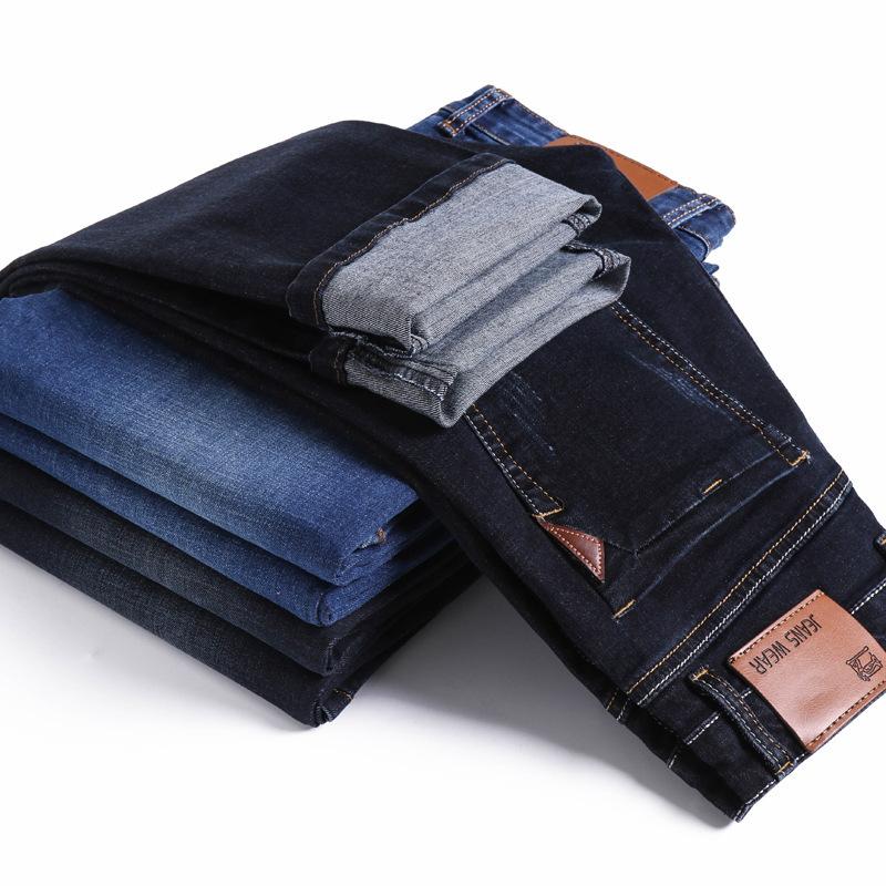 Мужские джинсы стретч с высокой талией, прямые, повседневные, свободные, для среднего возраста, универсальные, деловые, эластичные брюки