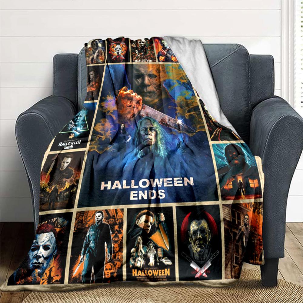 Halloween Horror Icons Flannel Blanket Super Soft Warm Cozy Blanket For Sofa Bed Office Travel Allseason Home Decor Gift