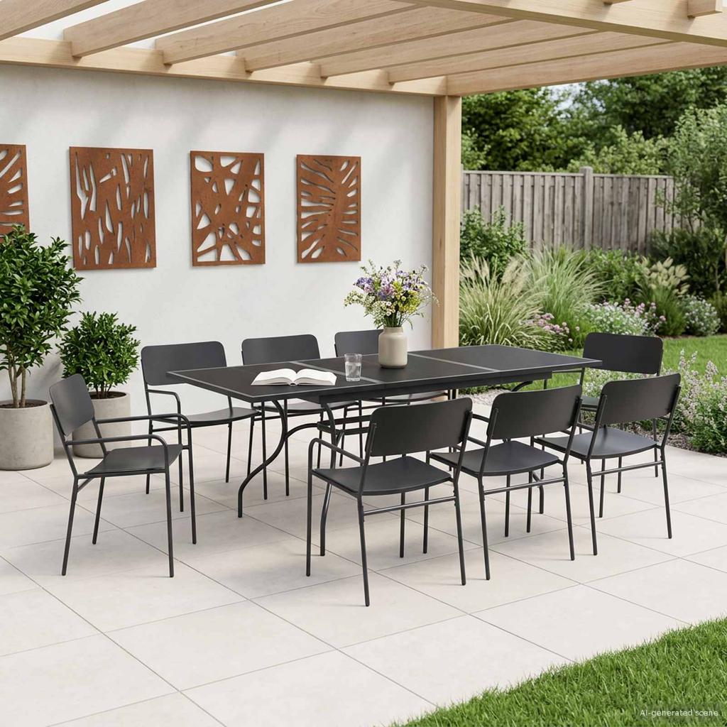 Garden Dining Set 9 pcs Anthracite Steel