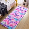 Fluffy Runner Rugs for Bedroom Living Room Soft Shag Rug Tie-Dye Gradient Silk Wool Carpet Soft Plush Area Carpet