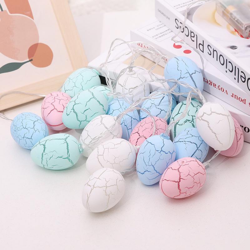 Easter LED Crackle Egg & Bunny String Lights with Star Cotton Ball Decor