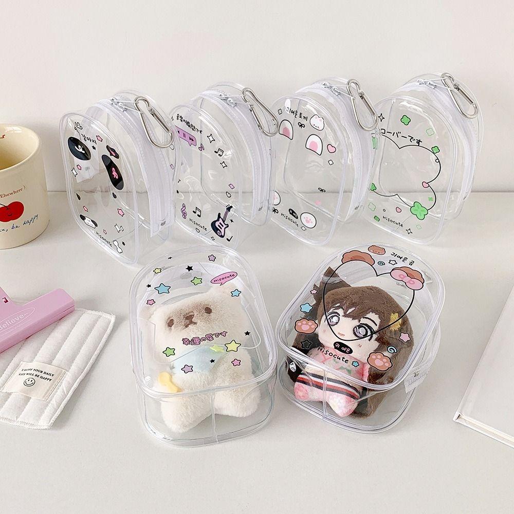 2Pcs With Keychain Doll Storage Bag Cartoon Pattern Doll Transparent Case  Outdoor