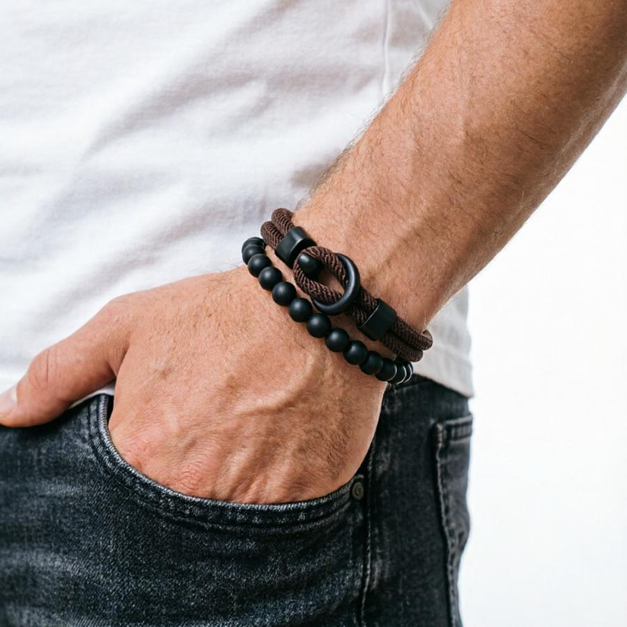 Noter New 2Pcs Men Bracelet Set 10 Color Options Premium Selected 4mm Cord Leisure Versatile Accessories 2 Sizes Available Joias
