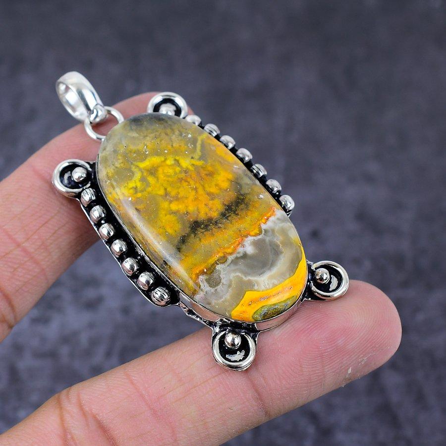 Кулон из самоцвета шмелиной яшмы ручной работы из стерлингового серебра 925 пробы 2,44" r4r20