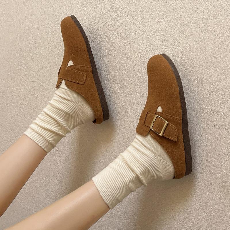 Мода 2024 года, лето, новые однотонные тапочки Baotou с круглой головкой, однотонные, матовые, кожаные, большого размера, удобные для женщин