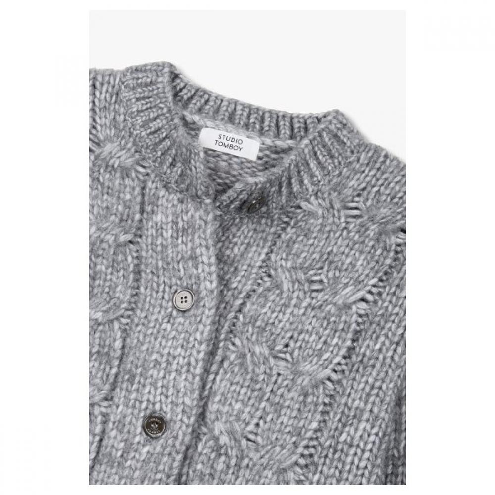 Studio Tomboy Cable Knit Round Neck Cardigan 9106451104