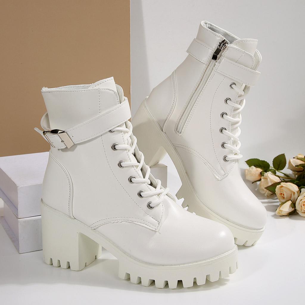 2025 осень и зима новые короткие ботинки пряжка ремня платформа шнуровка ботинки Мартин женские ботинки на толстом каблуке в британском стиле женская обувь