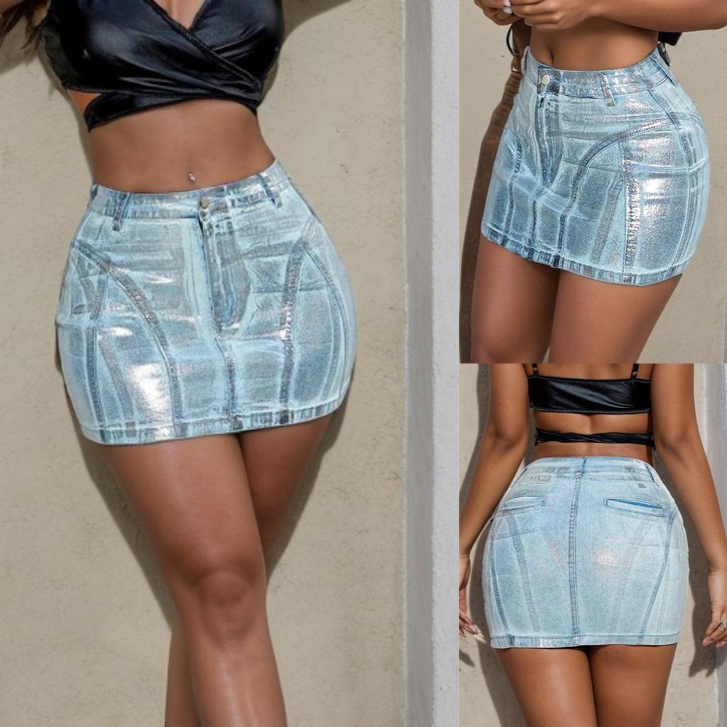Rose Beauty A New Y2K Vintage Metallic Silver Seat Detail Denim Mini Skirt Hottie Summer Outfit