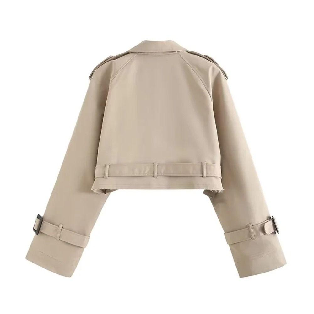 with Belt Cropped Trench Jacket Double Breasted Jackets Women Chic Autumn Winter Coat Holiday