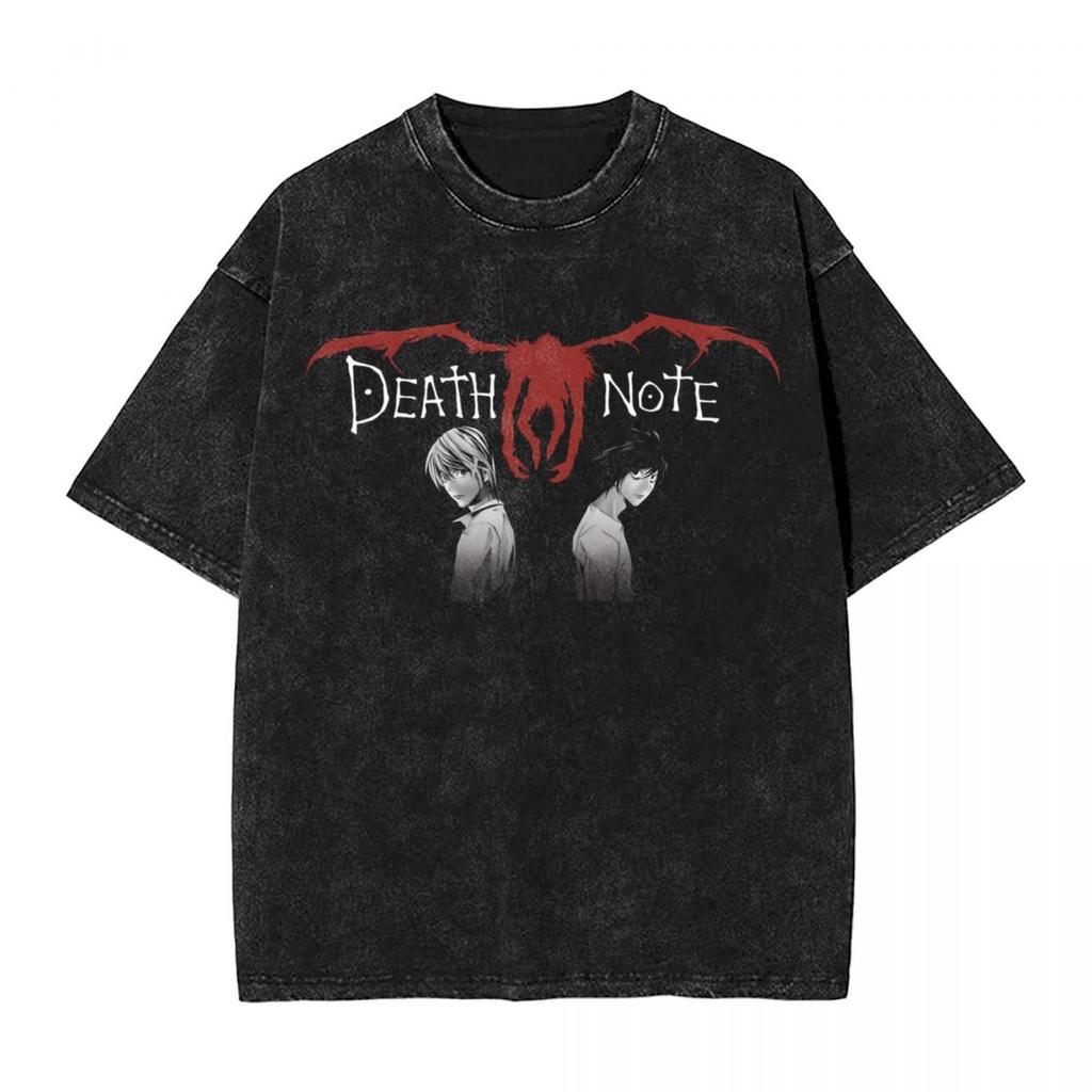 Anime Harajuku Cotton Oversized TshirtMen Short Sleeve TeesDeath Note YK Summer Loose Washed Tops TShirt