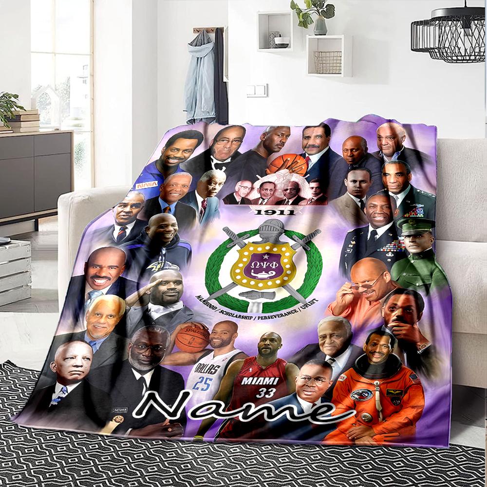 Customiz Name Personality Omega Psi Phi Blanket Soft &Warm Sofa Office Bed Travel Lunch Break Blanket, Gift Suitable All Seasons