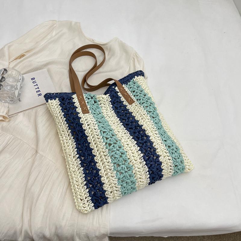 Соломенная сумка большой емкости, женская сумка для подмышек, полосатая сумка-тоут