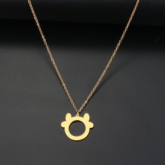 Stainless Steel Necklaces Hollow Bull Head Pendant Chain Choker Charm Fashion Necklace For Women Jewelry Christmas Party Gifts