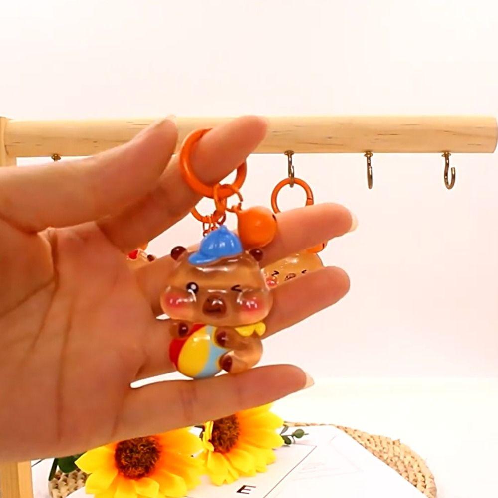Korean Style Luminous Key Chain Cartoon Bell Key Chain Personality Capybara Pendant  Decoration