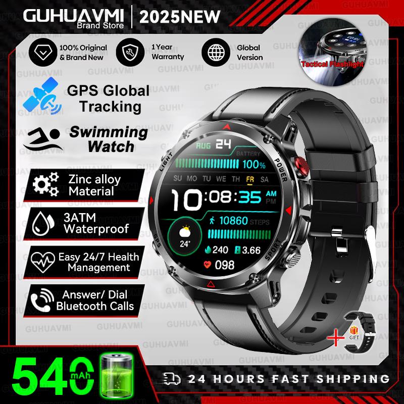Новые Профессиональные Спортивные Умные Часы с GPS для Мужчин 1.46" AMOLED Экран 3ATM Компас Фитнес-трекер Военные Умные Часы