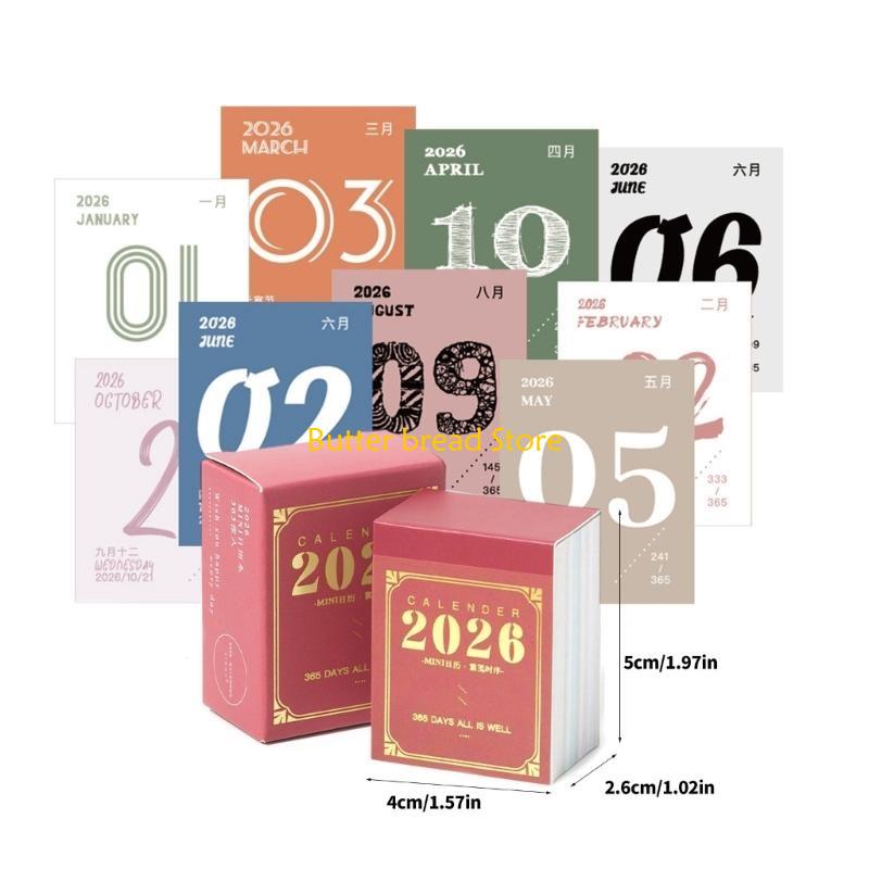 W89C 2026 Tearable Desk Calendar 365 Day Daily Calendar Writing Notepads Light Weight Portable For Daily Tasks And Reminders