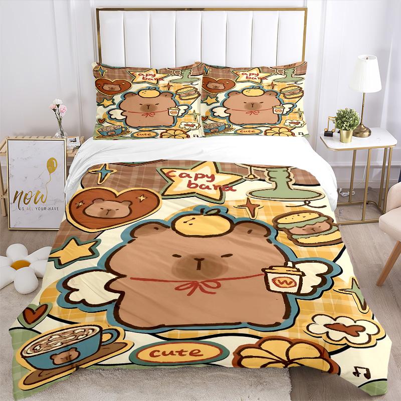 Cute Bear Cafe Scene Print 3Pcs Bedding Setduvet Cover With 2 Bedropillowcase Home Birthday Gift