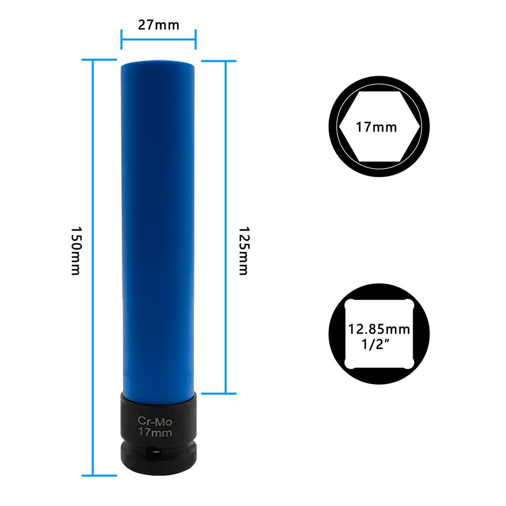 1/2'' Drive 17 mm Lug Nut Socket, CR-MO Non-Marring Extra Thin Wall Wheel Lug Nut Socket
