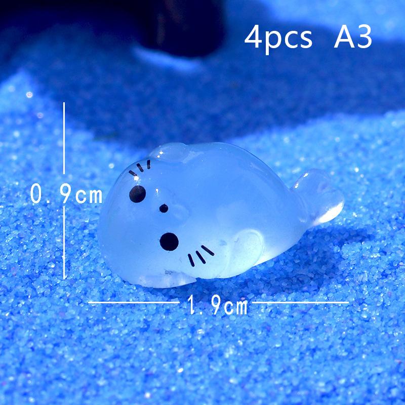 4Pcs Kawaii Luminous Mini Seal Pup Resin Glow At Night Marine Animal Figurines Ornament Fairy Garden Diy Accessories