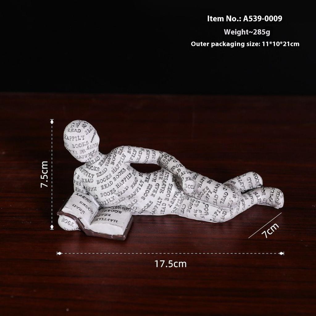 Nordic Book Lover Statue - Reading Person Resin Sculpture for Bookshelf Decor, Study Desk Ornament Minimalist Craft Decor