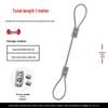 Plastic-coated steel wire rope with aluminum sleeve and stainless steel buckle for hanging and locking.