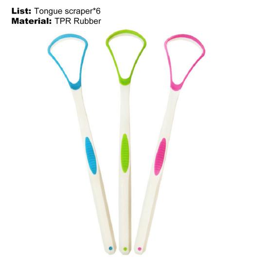 6Pcs/Set Tongue Cleaner Double Side Solid Handle Anti-Slip Surgical Grade Metal Tongue Brush Scraper for Adult