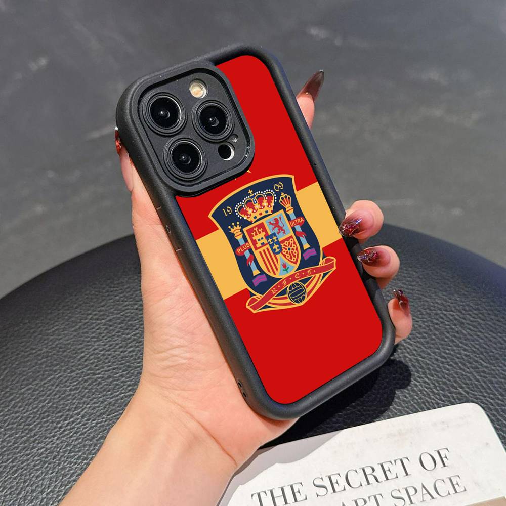 Флаг Испании для iPhone 17 16 15 14 13 12 11 Pro Max Plus Черный Полное Покрытие Мягкий Чехол Силиконовый Чехол