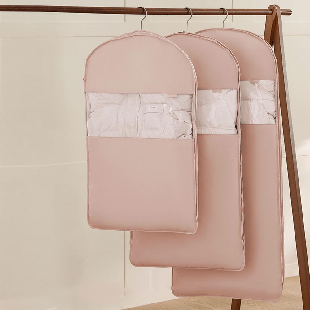 Space Saving Hanging Garment Bag with Self Compression Zipper Dust Cover Clothes Bag Coat Storage Bag for Down Coat Jacket