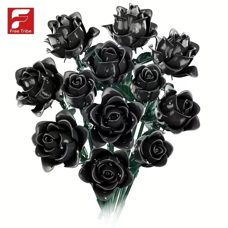585 шт. Набор строительных блоков «Букет черных роз» Готический искусственный цветок Домашний декор Кирпичики Детские развивающие игрушки Праздничные подарки