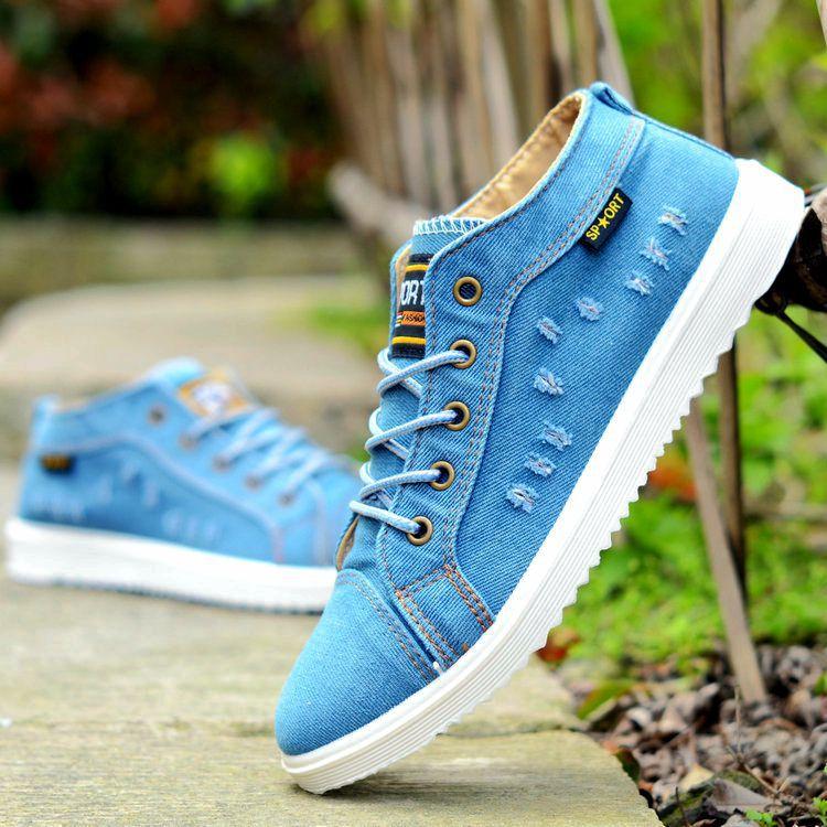 Мужская повседневная обувь в британском стиле, джинсовые кроссовки из парусины, высокие черные мужские ботильоны, обувь на плоской подошве, Chaussure Homme 2024