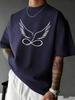 Infinity Angel Wings Line Print Unisexs Crew Neck Short Sleeve Loose Casual Streetwear Basic Summer Daily Wear Soft Tee Shirt