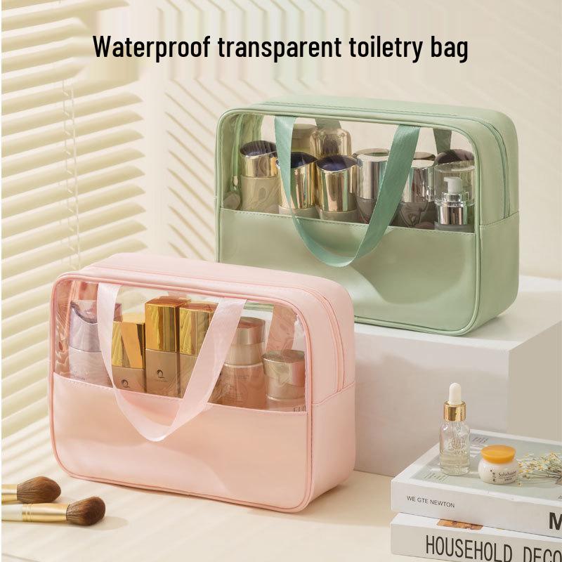 PU Translucent Waterproof Makeup Bag - Large Capacity Travel Bath & Cosmetics Case